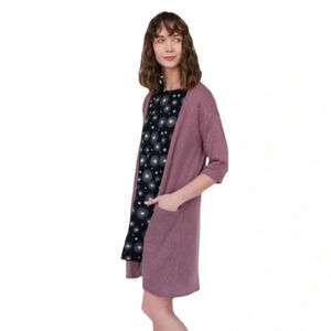 NWT Ribbed Cardigan with 2 Front Pockets, Mauve/Black, Size Small